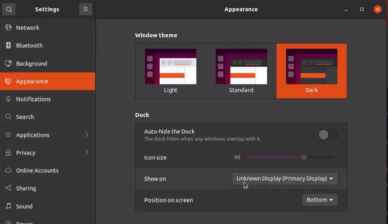 Ubuntu képernyő beállítások
